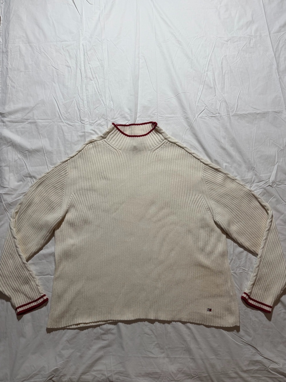 Tommy Hilfiger Men’s Mock Neck Sweater Ribbed Cotton Cream XXL